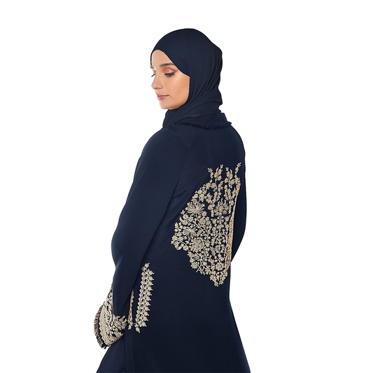 Stitched Blossoms Navy Abaya