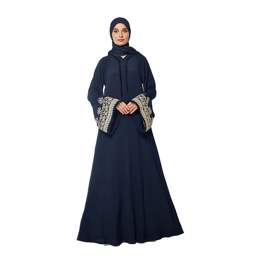 Stitched Blossoms Navy Abaya