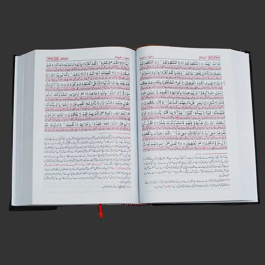 Open book with text on a plain background