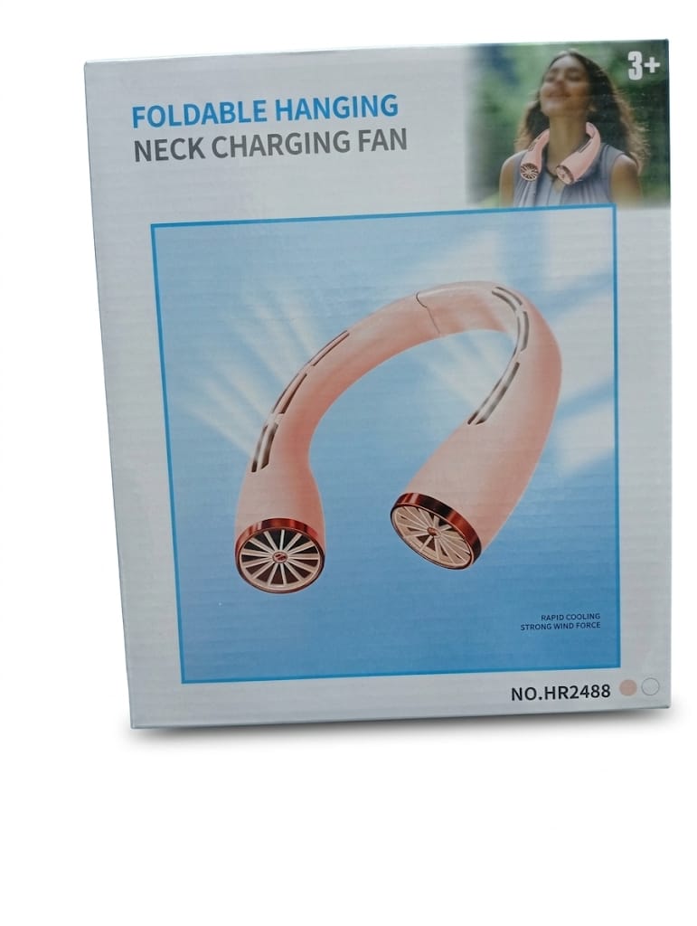 foldable hanging neck charging fan