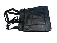 Black leather bag with a strap for ladies