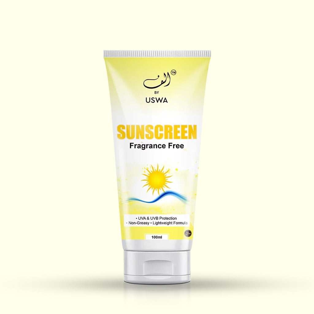 Fragrance Free Sunblock 100ml - SPF Protection for Hajj & Umrah | Travel Safe Packaging